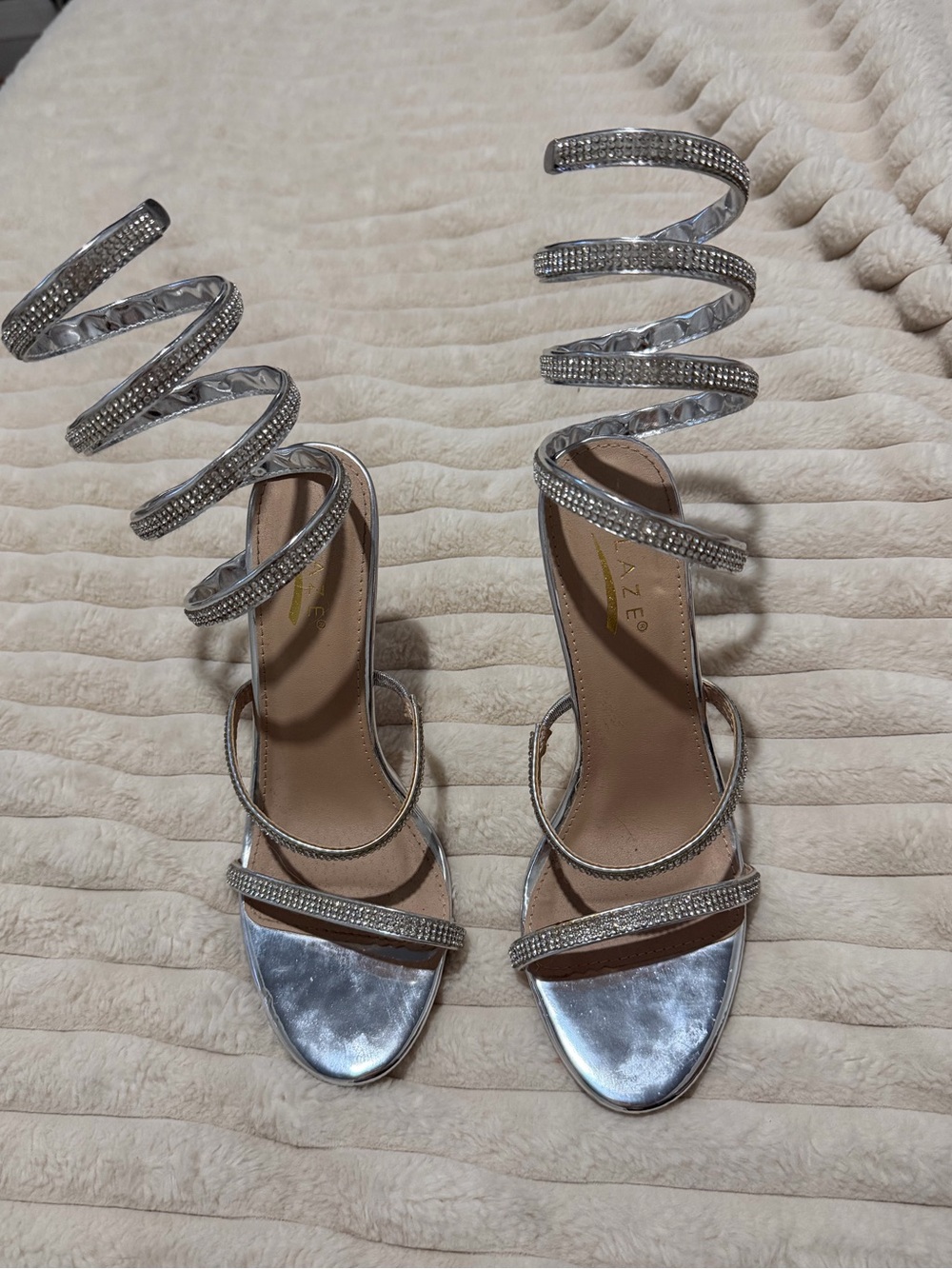 Glaze Silver Spiral Rhinestone Wrap Heels